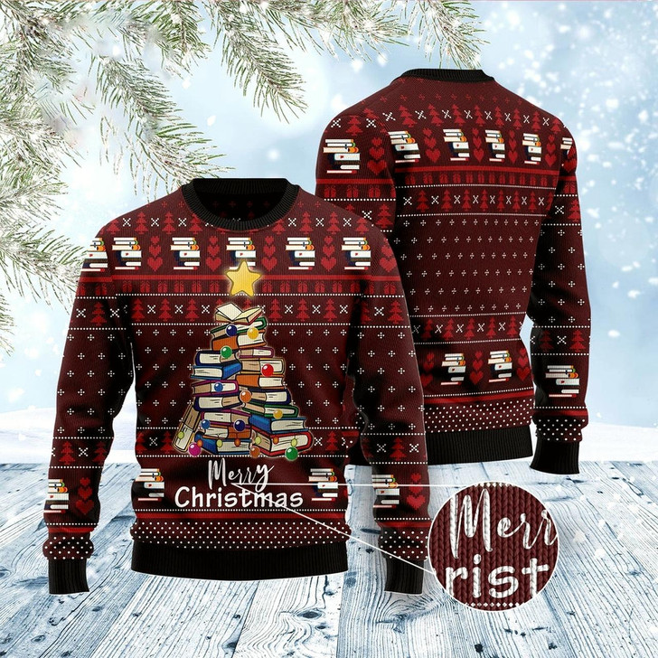 Goofygearprints Book Pine Ugly Christmas Sweater, Funny Xmas Sweater, Sweater Xmas