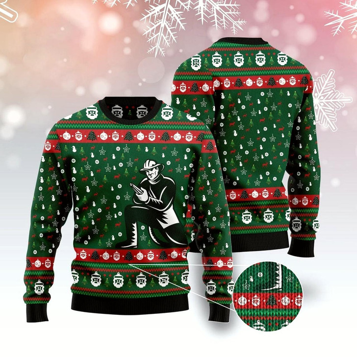 Goofygearprints Awesome Firefighter Pattern Green Ugly Christmas Sweater, Funny Xmas Sweater, Sweater Xmas