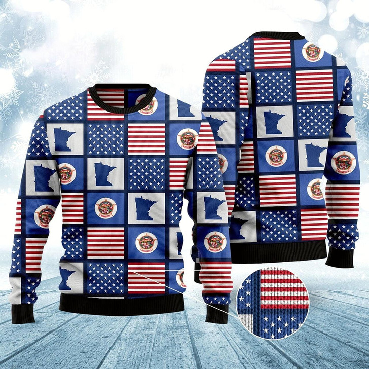 Goofygearprints Amazing Minnesota American Flag Ugly Christmas Sweater, Funny Xmas Sweater, Sweater Xmas
