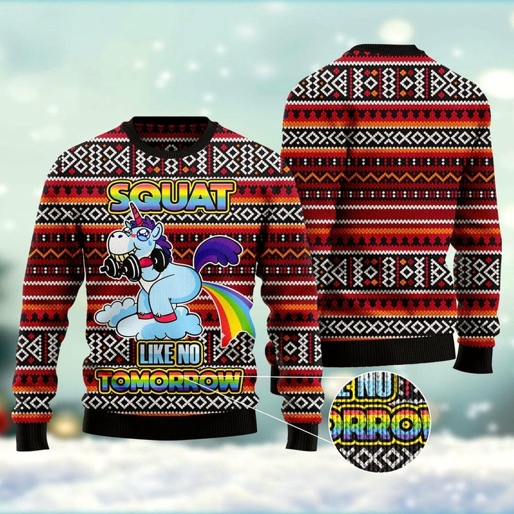 Goofygearprints Unicorn Squat Like No Tomorrow Ugly Christmas Sweater, Funny Xmas Sweater, Sweater Xmas