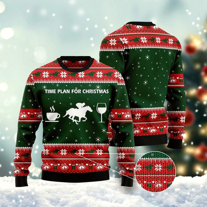 Goofygearprints Time Plan For Christmas Horse Racing Ugly Christmas Sweater, Funny Xmas Sweater, Sweater Xmas