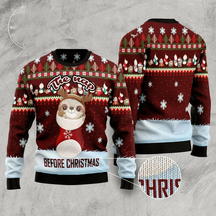 Goofygearprints The Nap Before Christmas Sloth Ugly Christmas Sweater, Funny Xmas Sweater, Sweater Xmas