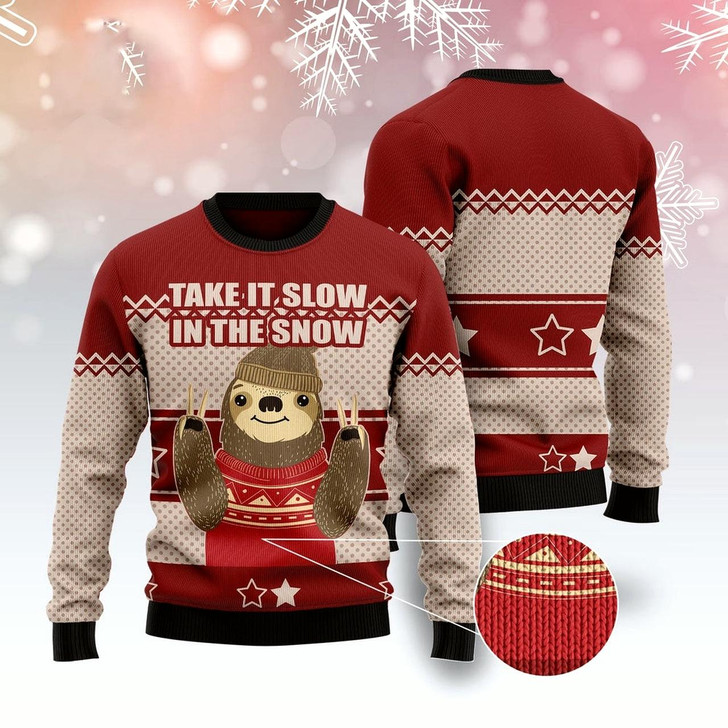 Goofygearprints Sloth Take It Slow Ugly Christmas Sweater, Funny Xmas Sweater, Sweater Xmas