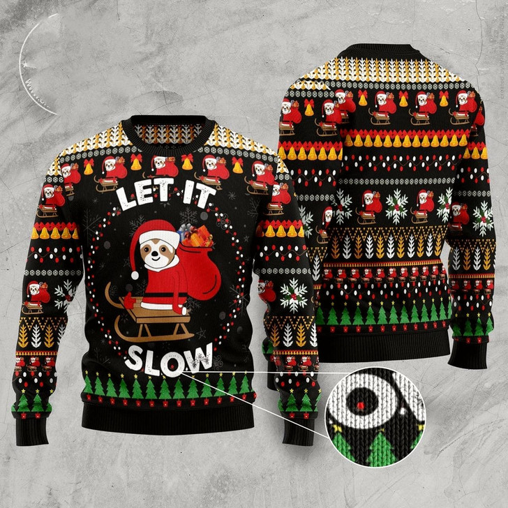 Goofygearprints Sloth Let It Slow Ugly Christmas Sweater, Funny Xmas Sweater, Sweater Xmas