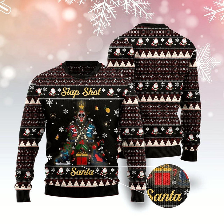 Goofygearprints Slap Shot Santa Christmas Ugly Christmas Sweater, Funny Xmas Sweater, Sweater Xmas