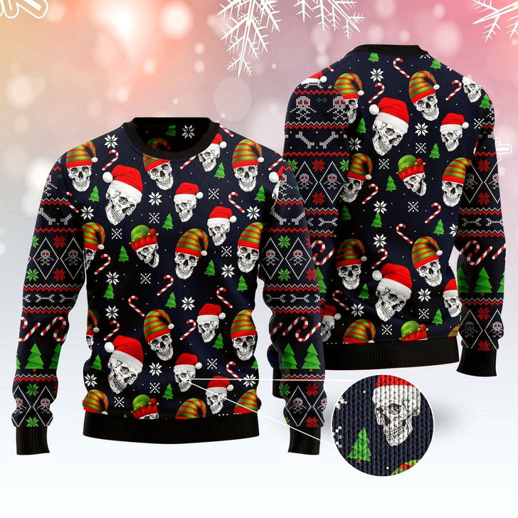 Goofygearprints Skull Face Ugly Christmas Sweater, Funny Xmas Sweater, Sweater Xmas