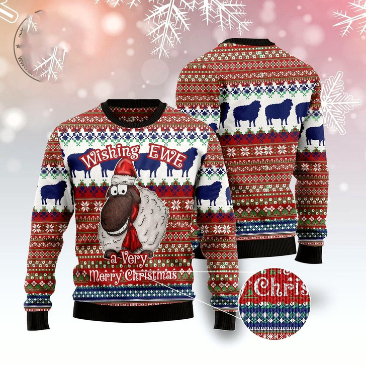 Goofygearprints Sheep Wishing Ewe Ugly Christmas Sweater, Funny Xmas Sweater, Sweater Xmas