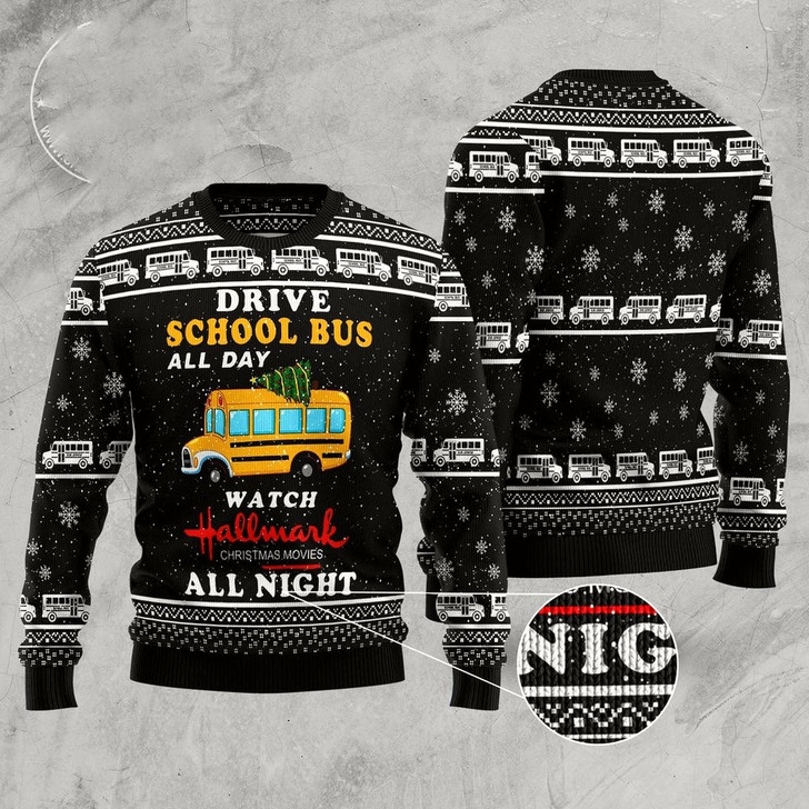 Goofygearprints School Bus All Day Ugly Christmas Sweater, Funny Xmas Sweater, Sweater Xmas