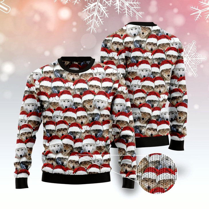 Goofygearprints Santa Wolf Ugly Christmas Sweater, Funny Xmas Sweater, Sweater Xmas