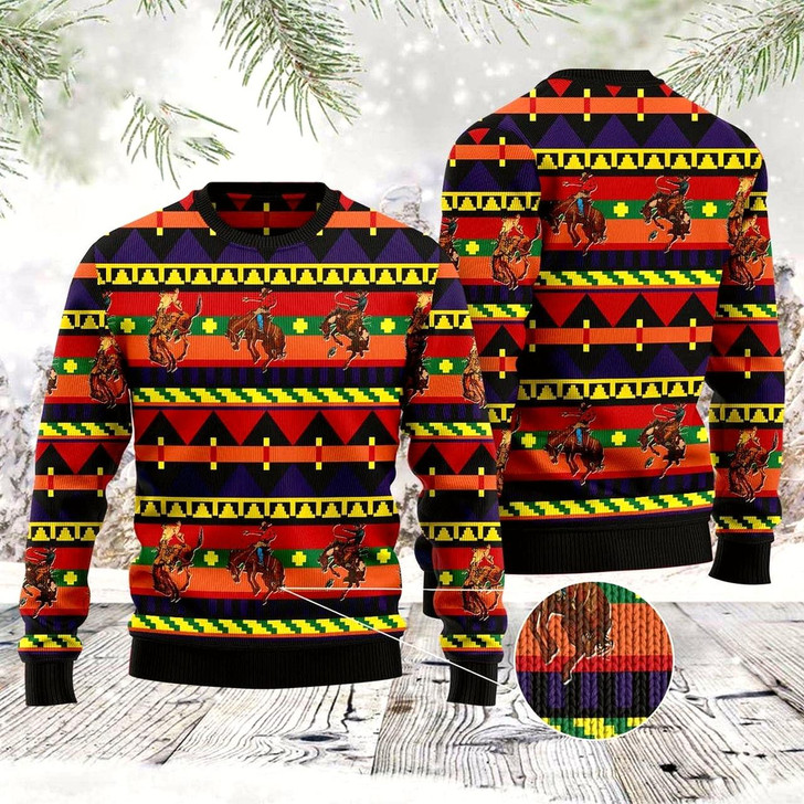 Goofygearprints Rodeo Native Pattern Ugly Christmas Sweater, Funny Xmas Sweater, Sweater Xmas