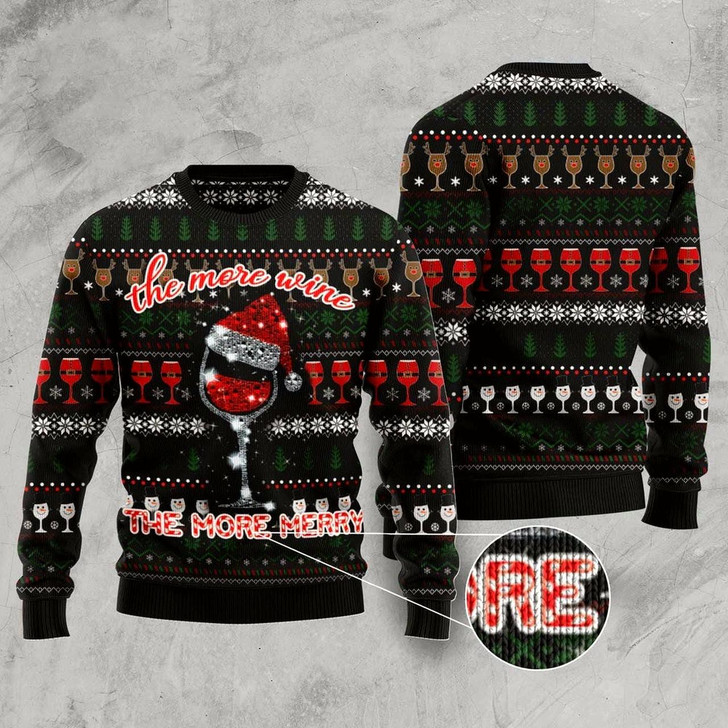 Goofygearprints Red Wine More Merry Ugly Christmas Sweater, Funny Xmas Sweater, Sweater Xmas