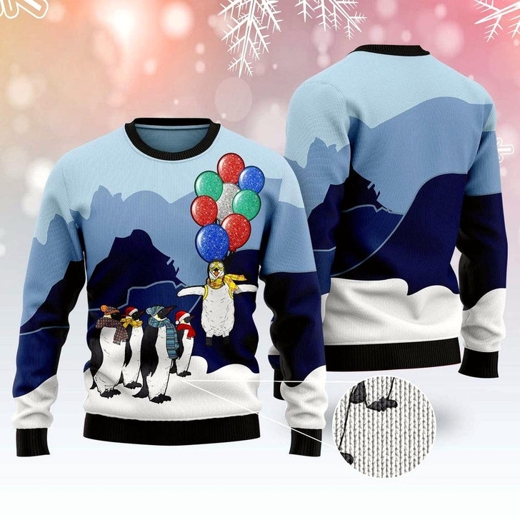 Goofygearprints Penguin Christmas Balloon Ugly Christmas Sweater, Funny Xmas Sweater, Sweater Xmas