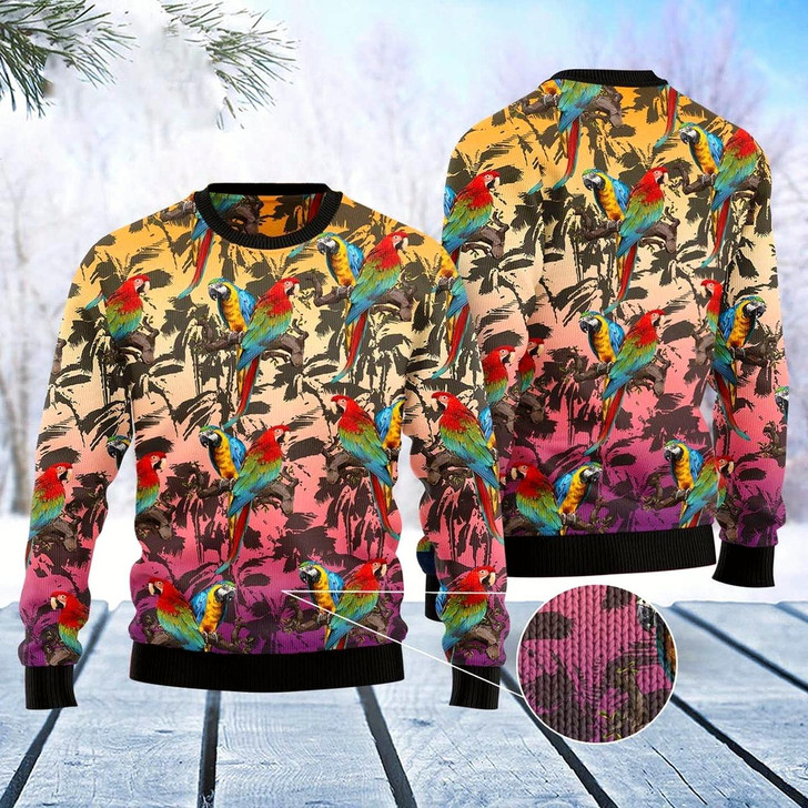 Goofygearprints Parrot Palm Forest Ugly Christmas Sweater, Funny Xmas Sweater, Sweater Xmas