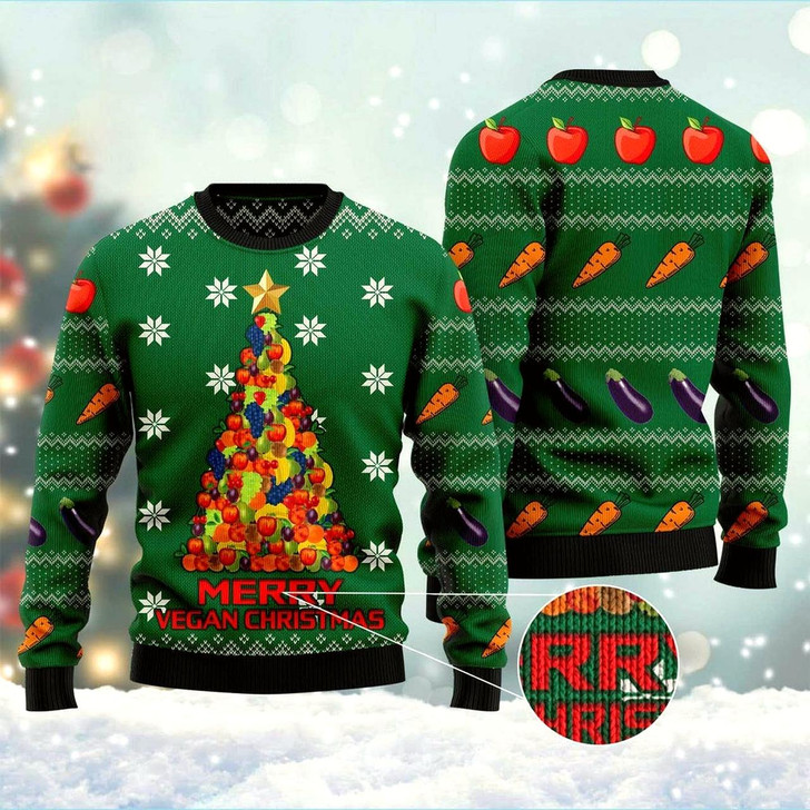 Goofygearprints Merry Vegan Christmas Ugly Christmas Sweater, Funny Xmas Sweater, Sweater Xmas