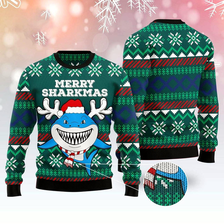 Goofygearprints Merry Sharkmas Ugly Christmas Sweater, Funny Xmas Sweater, Sweater Xmas