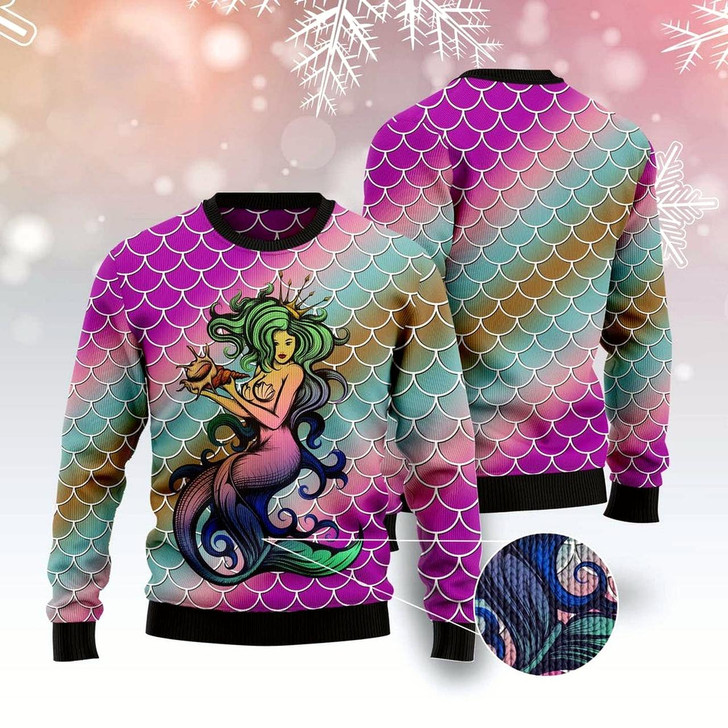 Goofygearprints Mermaid Light Ugly Christmas Sweater, Funny Xmas Sweater, Sweater Xmas