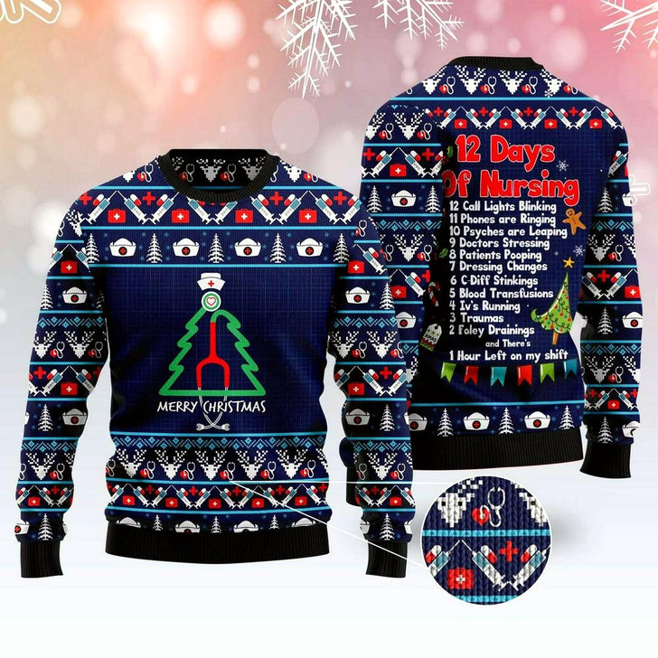 Goofygearprints Xmas Tree Sweater, Nurse Christmas Tree Ugly Christmas Sweater, Funny Xmas Sweater