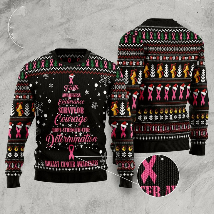 Goofygearprints Xmas Tree Sweater, Breast Cancer Christmas Tree Ugly Christmas Sweater, Funny Xmas Sweater