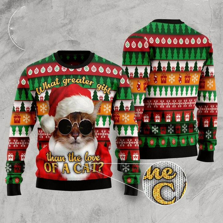 Goofygearprints Cat Xmas Sweater, What Greater Gift Than The Love Of A Cat Ugly Christmas Sweater, Sweater Xmas