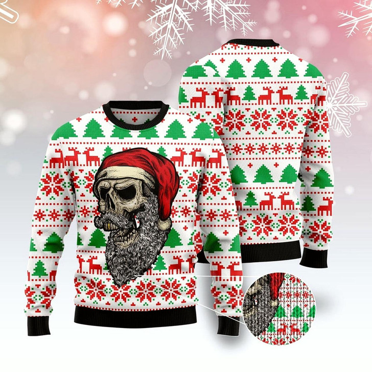 Goofygearprints Dog Xmas Sweater, Skull Santa Claus Costume Ugly Christmas Sweater, Funny Xmas Sweater