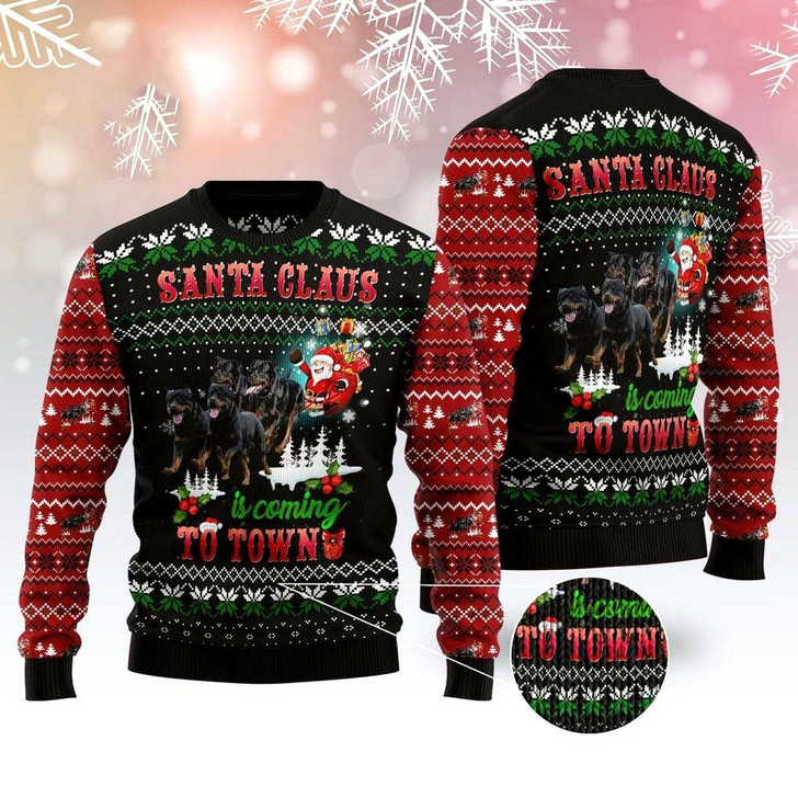 Goofygearprints Dog Xmas Sweater, Rottweiler Town Christmas Ugly Christmas Sweater, Funny Xmas Sweater