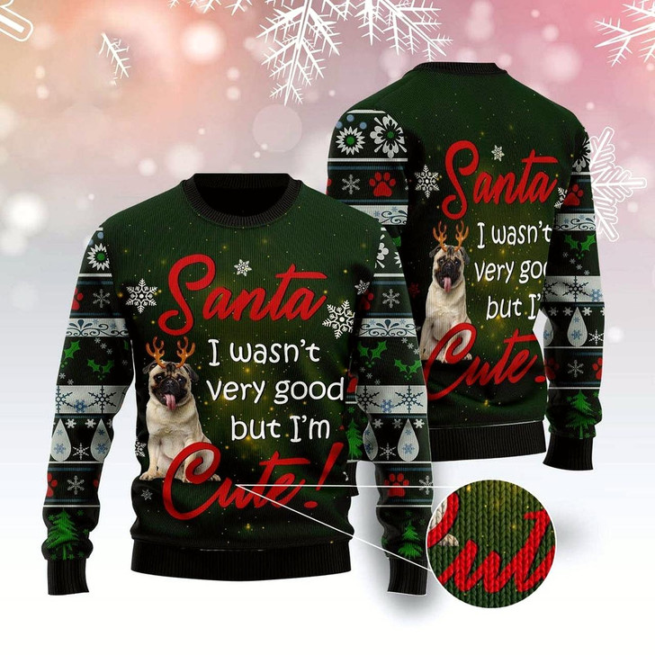 Goofygearprints Dog Xmas Sweater, Pug I'M Cute Ugly Christmas Sweater, Funny Xmas Sweater