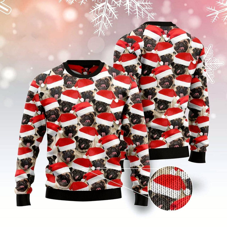 Goofygearprints Dog Xmas Sweater, Pug Group Awesome Ugly Christmas Sweater, Funny Xmas Sweater