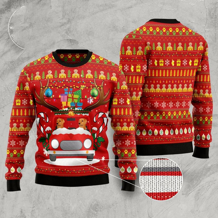 Goofygearprints Dog Xmas Sweater, Labrador Retriever Car Gift Ugly Christmas Sweater, Funny Xmas Sweater