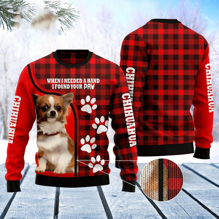 Goofygearprints Dog Xmas Sweater, Chihuahua Paw Ugly Christmas Sweater, Funny Xmas Sweater