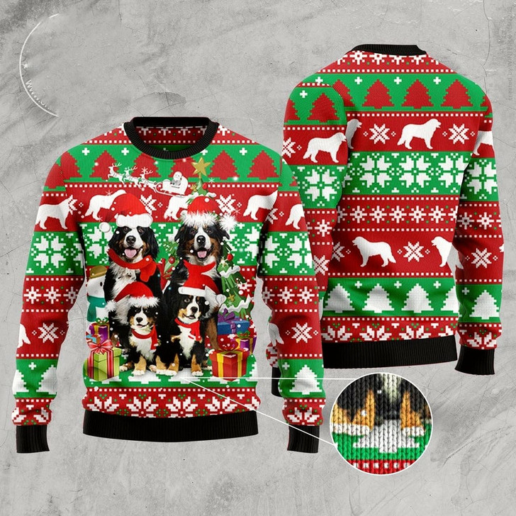 Goofygearprints Dog Xmas Sweater, Bernese Mountain Dog Family Ugly Christmas Sweater, Funny Xmas Sweater