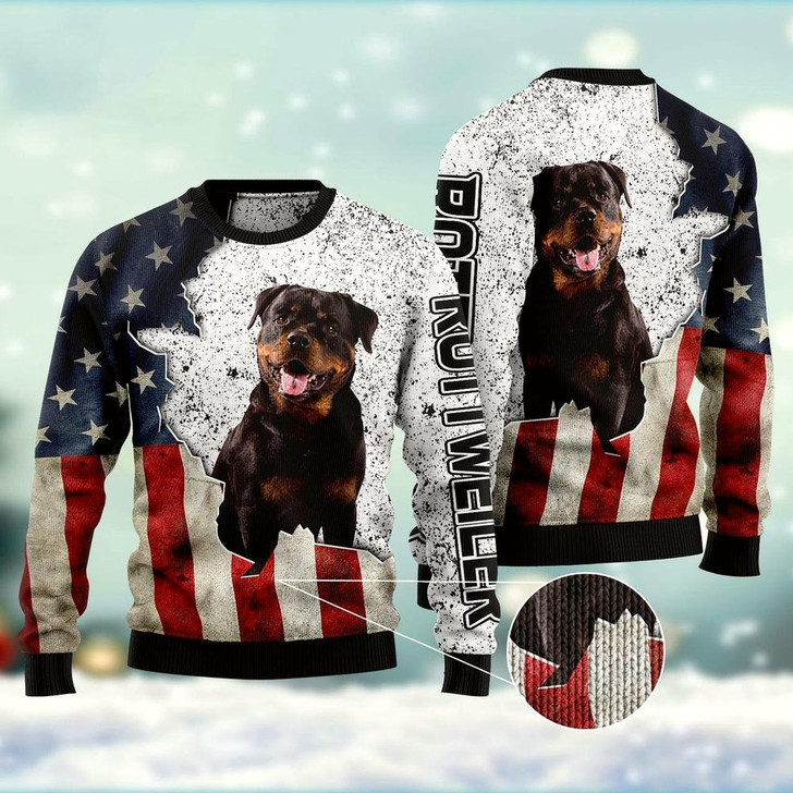 Goofygearprints Dog Xmas Sweater, American Rottweiler Ugly Christmas Sweater, Funny Xmas Sweater