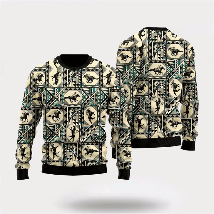 Goofygearprints Farmers Sweater, Horse Racing Native Ugly Christmas Sweater, Christmas Crewneck Sweater, Winter Farm Fashion