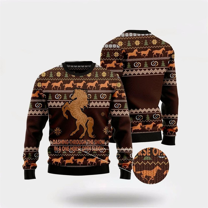 Goofygearprints Farmers Sweater, Horse Dashing Through The Snow Ugly Christmas Sweater, Christmas Crewneck Sweater, Winter Farm Fashion