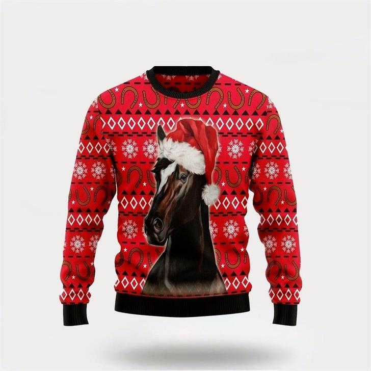 Goofygearprints Farmers Sweater, Horse And Horseshoe Pattern Ugly Christmas Sweater, Christmas Crewneck Sweater, Winter Farm Fashion