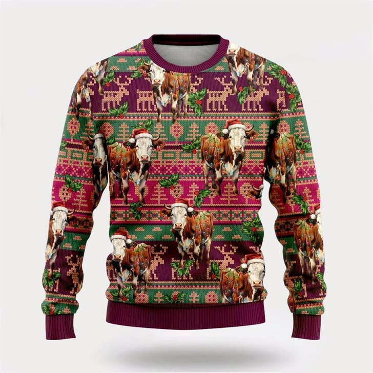 Goofygearprints Farmers Sweater, Hereford Cowss Ugly Christmas Sweater, Christmas Crewneck Sweater, Winter Farm Fashion