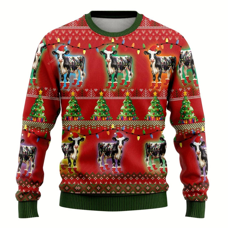 Goofygearprints Farmers Sweater, Dairy Cows Ugly Christmas Sweater, Christmas Crewneck Sweater, Winter Farm Fashion
