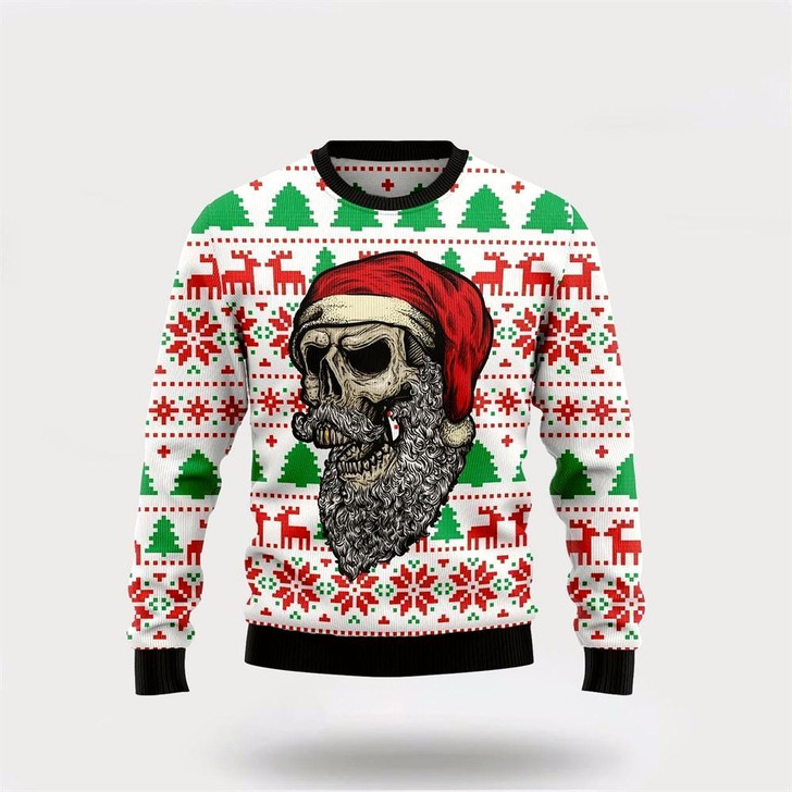 Goofygearprints Skull Santa Claus Costume Ugly Christmas Sweater, Best Gift For Holiday, Christmas Crewneck Sweater, Christmas Winter Fashion