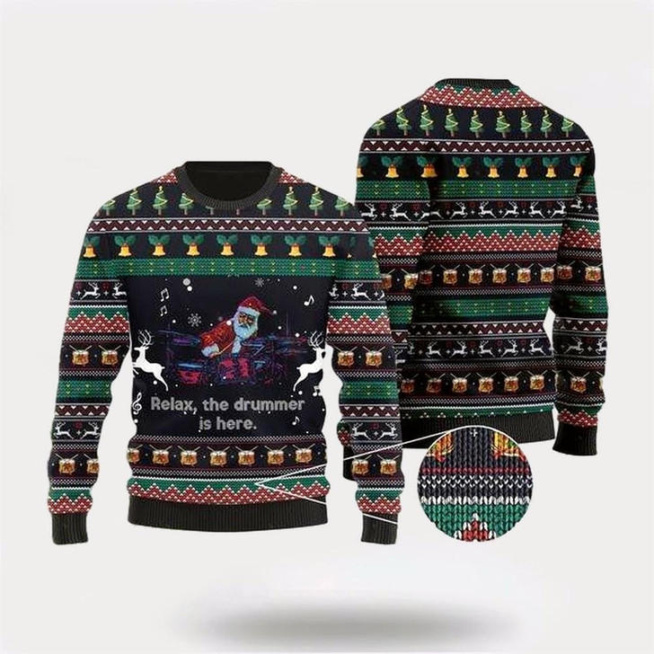 Goofygearprints Santa Claus Plays Drum Ugly Christmas Sweater, Best Gift For Holiday, Christmas Crewneck Sweater, Christmas Winter Fashion
