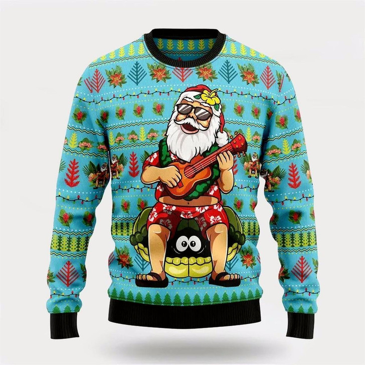 Goofygearprints Hawaiian Christmas Santa Claus Ugly Christmas Sweater, Best Gift For Holiday, Christmas Crewneck Sweater, Christmas Winter Fashion