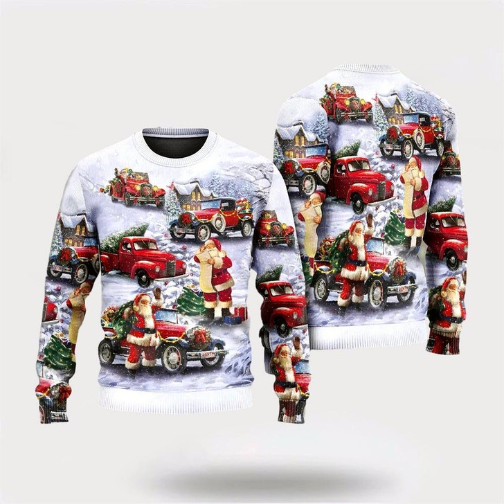 Goofygearprints Christmas Santa Claus Funny Red Truck Ugly Christmas Sweater, Best Gift For Holiday, Christmas Crewneck Sweater, Christmas Winter Fashion