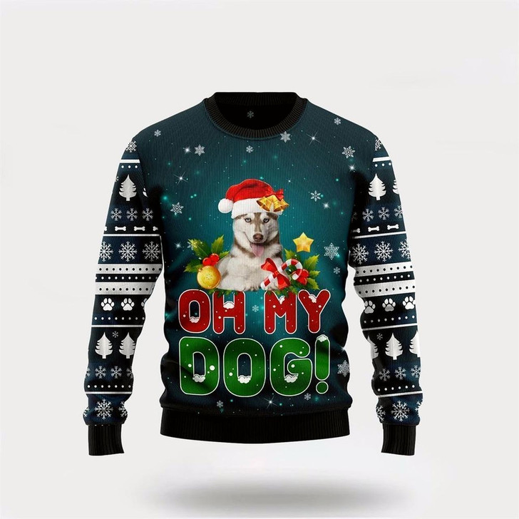 Goofygearprints Pet Dog Sweater, Siberian Husky Oh My Dog Funny FamilyUgly Christmas Sweater, Gift For Dog Love, Winter Fashion