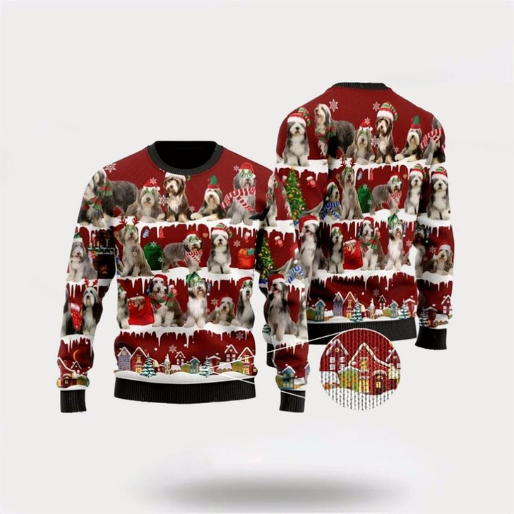 Goofygearprints Pet Dog Sweater, Cute Old English Sheep DogUgly Christmas Sweater, Gift For Dog Love, Winter Fashion