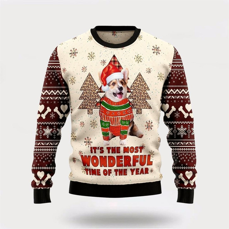 Goofygearprints Pet Dog Sweater, Corgi The Most Beautiful TimeUgly Christmas Sweater, Gift For Dog Love, Winter Fashion