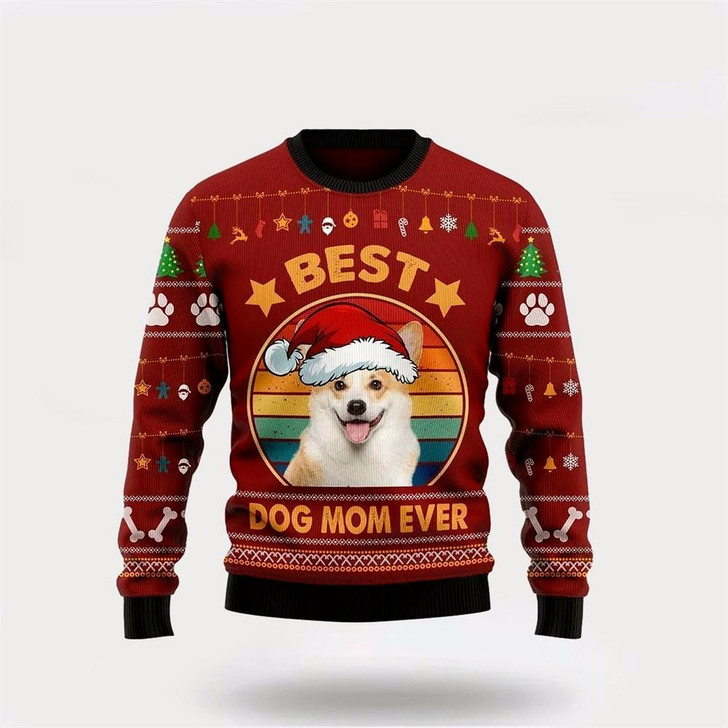 Goofygearprints Pet Dog Sweater, Cardigan Welsh Corgi Best Dog Mom EverUgly Christmas Sweater, Gift For Dog Love, Winter Fashion