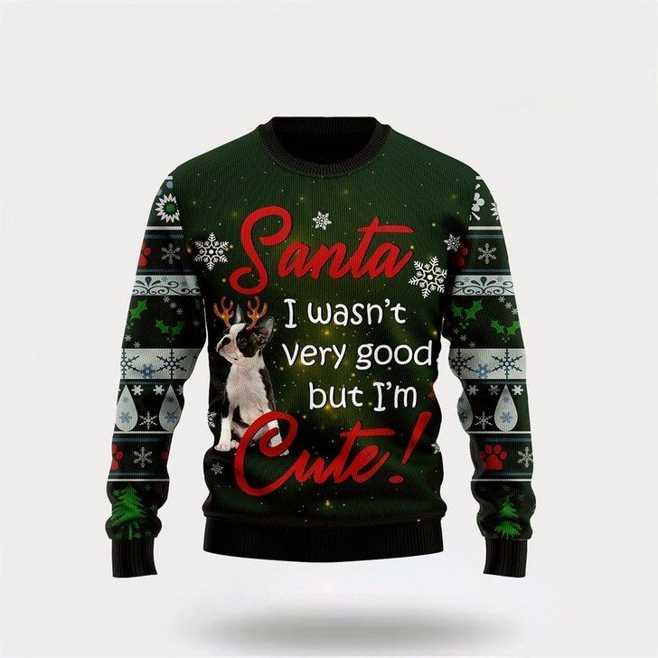 Goofygearprints Pet Dog Sweater, Boston Terrier I’m CuteUgly Christmas Sweater, Gift For Dog Love, Winter Fashion