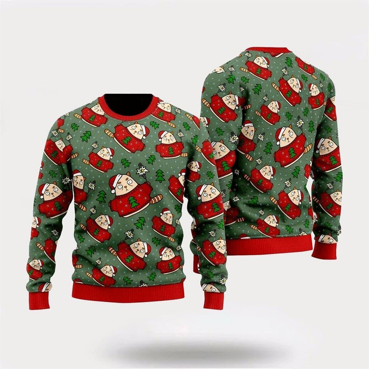 Goofygearprints Pet Cat Sweater, Scaredy Cat Light Up Xmas Pattern Ugly Christmas Sweater, Gift For Cat Love, Cat Crewneck Sweater, Winter Fashion