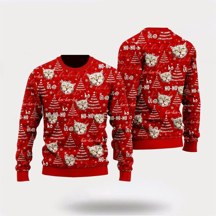 Goofygearprints Pet Cat Sweater, Funny Tabby Cat Pattern Ugly Christmas Sweater, Gift For Cat Love, Cat Crewneck Sweater, Winter Fashion