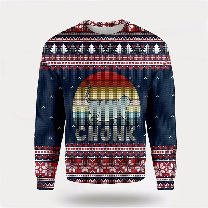 Goofygearprints Pet Cat Sweater, Chonk Cat Ugly Christmas Sweater, Gift For Cat Love, Cat Crewneck Sweater, Winter Fashion