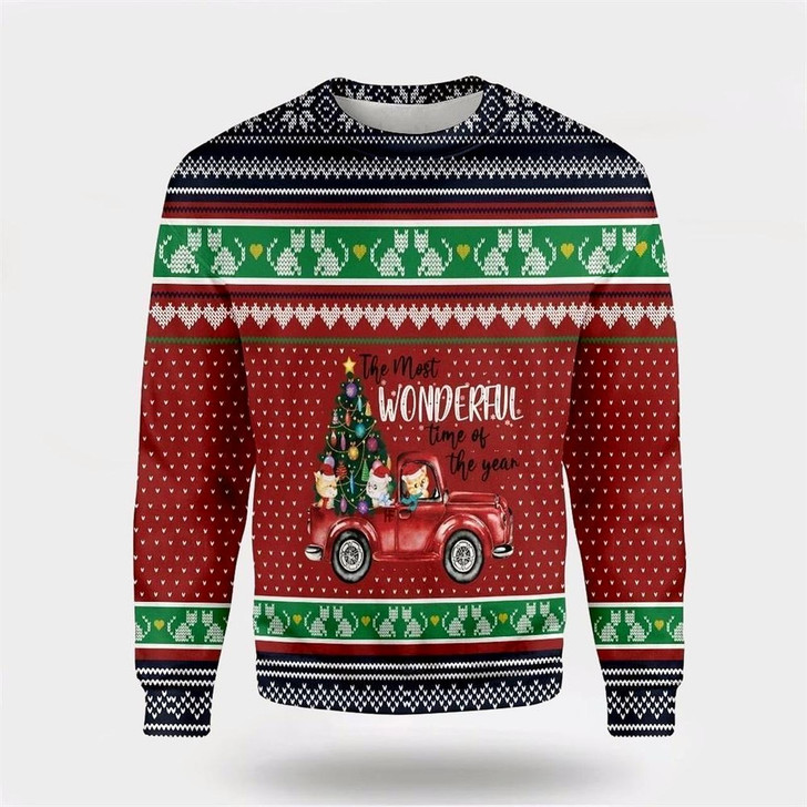 Goofygearprints Pet Cat Sweater, Cat The Most Wonderful Time Of Year Ugly Christmas Sweater, Gift For Cat Love, Cat Crewneck Sweater, Winter Fashion