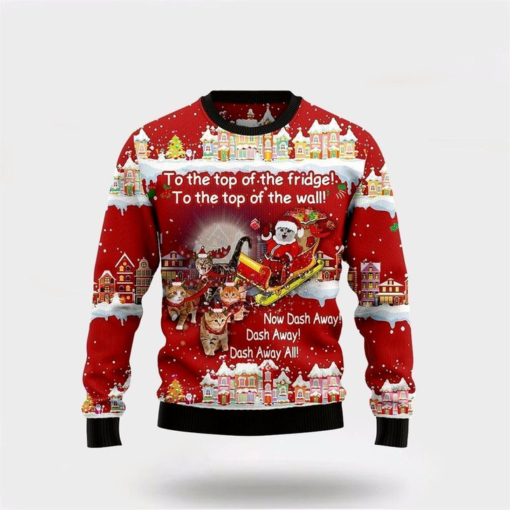 Goofygearprints Pet Cat Sweater, Cat Sleigh Christmas Ugly Christmas Sweater, Gift For Cat Love, Cat Crewneck Sweater, Winter Fashion